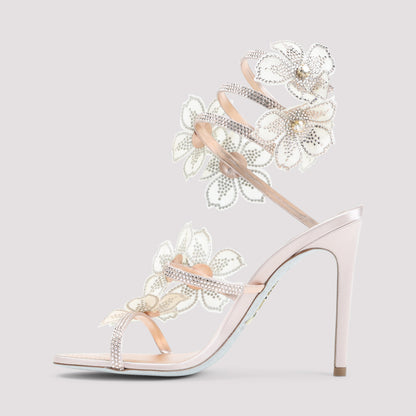 rene caovilla leather peach flower sandals-image-4