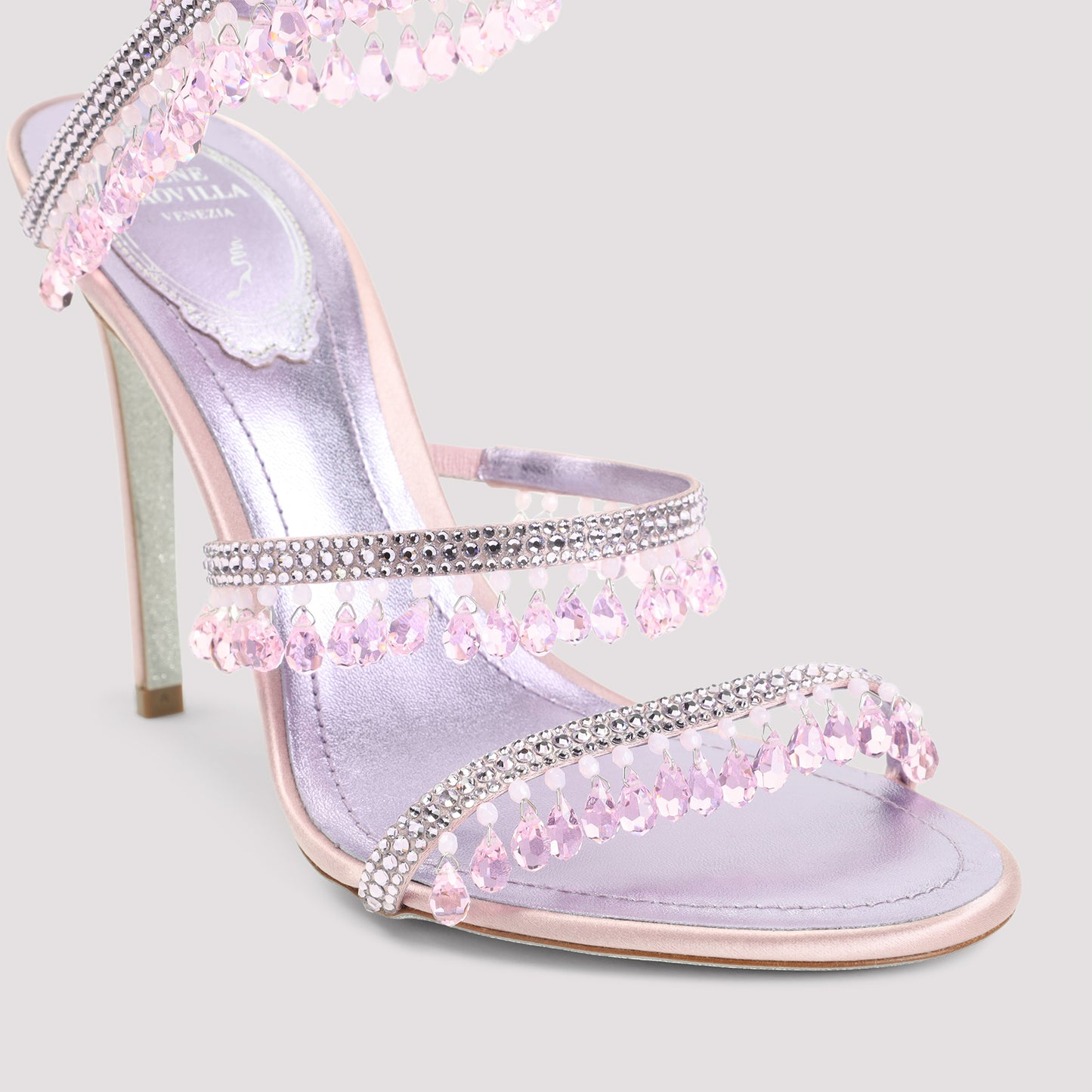 Lilac Satin Chandelier Leather Sandals