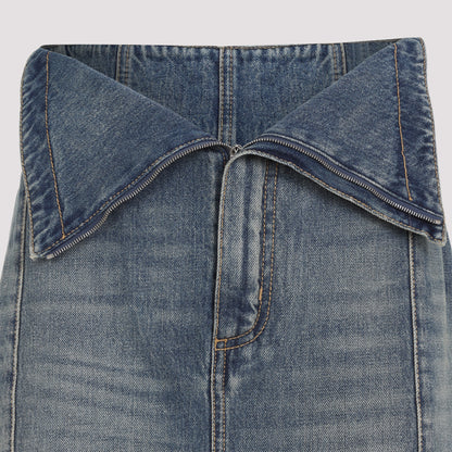 Blue Cotton Midi Skirt