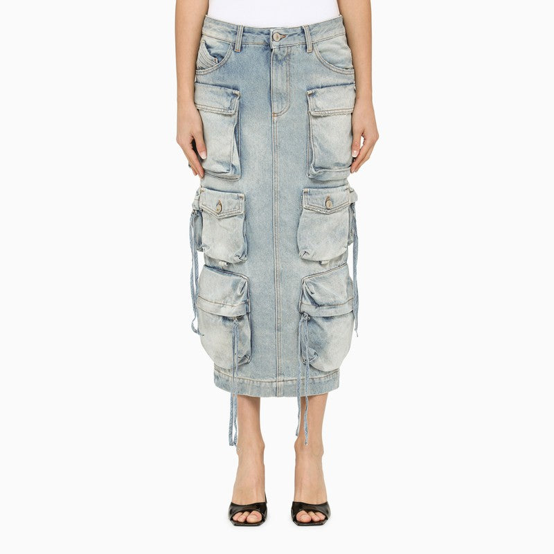 Blue Denim Cargo Midi Skirt