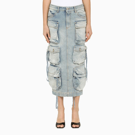 Blue Denim Cargo Midi Skirt