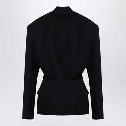 Black Wool Single-Breasted Jacket With Epaulettes