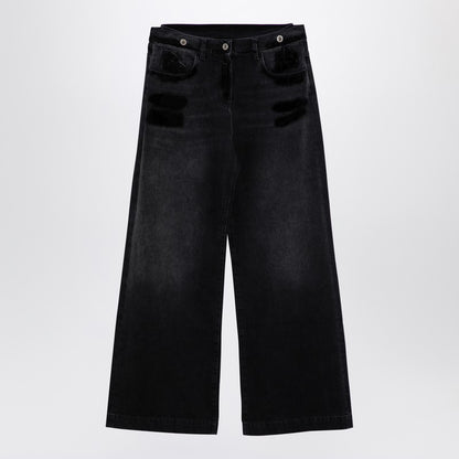 Wide Black Washed Denim Jeans