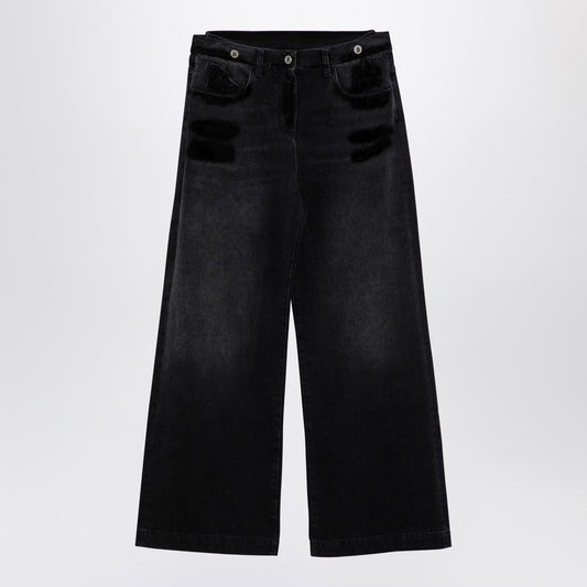 Wide Black Washed Denim Jeans