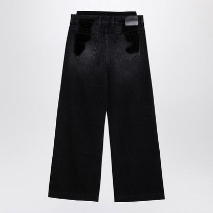 Wide Black Washed Denim Jeans