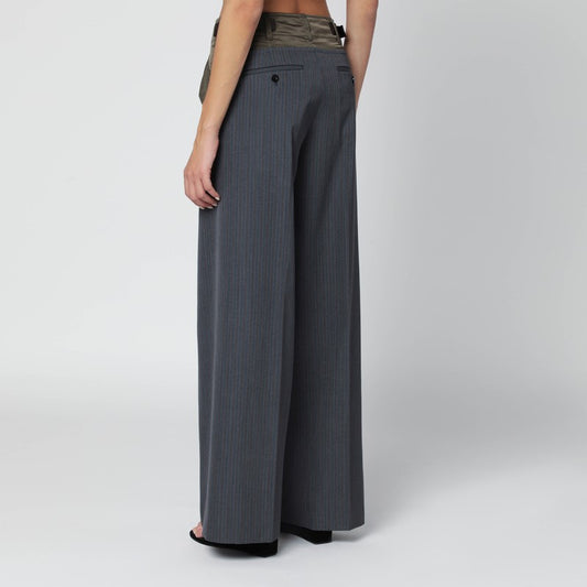 Grey/khaki pinstripe bi-material trousers