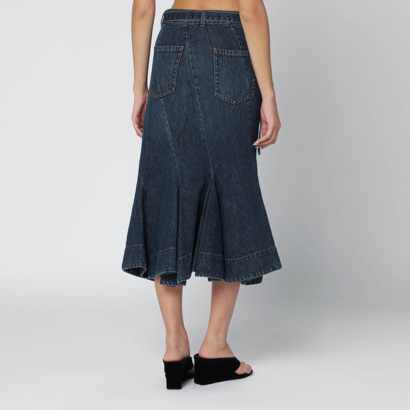 Asymmetric blue denim skirt