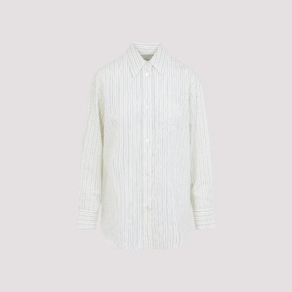 Beige Oversized Sheer Cotton and Silk Shirt