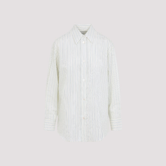 Beige Oversized Sheer Cotton and Silk Shirt