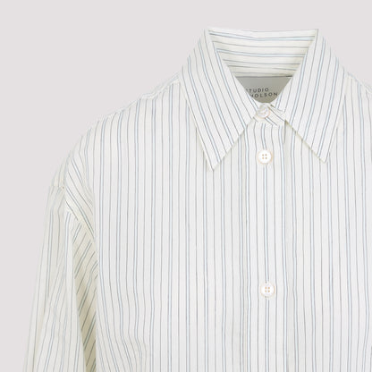 Beige Oversized Sheer Cotton and Silk Shirt