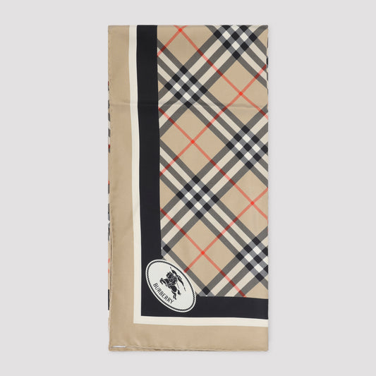 Beige Check Silk Scarf