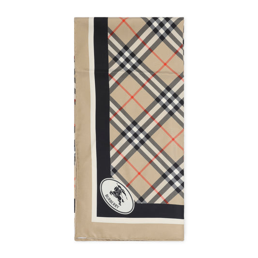 Beige Check Silk Scarf