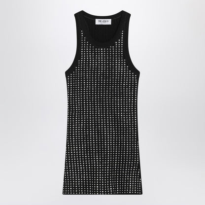 Black Sleeveless Cotton Top With Crystals
