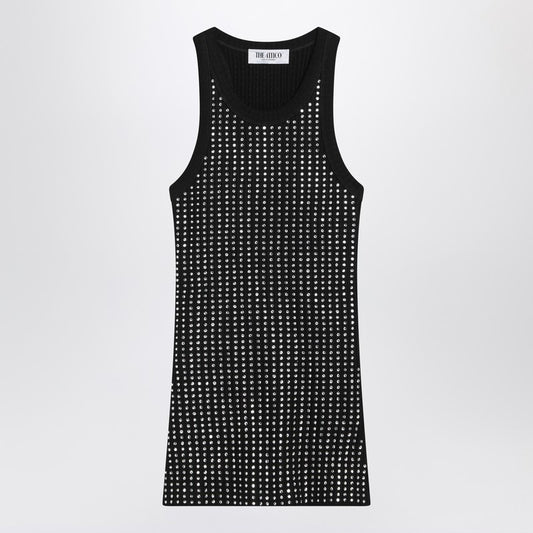 Black Sleeveless Cotton Top With Crystals