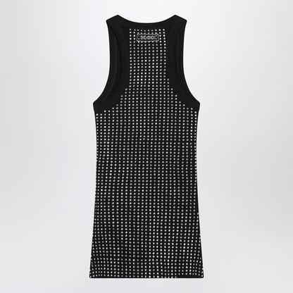 Black Sleeveless Cotton Top With Crystals