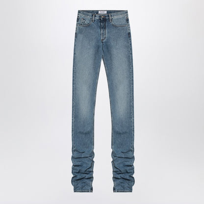 Sky Blue Jeans With Long Leg Curled At The Hem
