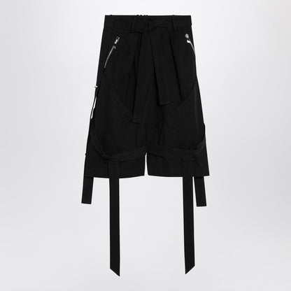 Wide Black Cotton Bermuda Shorts