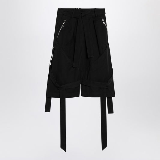 Wide Black Cotton Bermuda Shorts