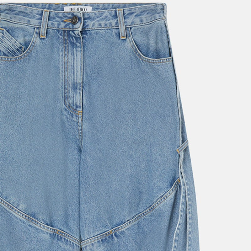 Wide light blue jeans with ribbons