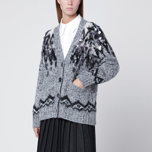 Grey wool-blend cardigan with sequins