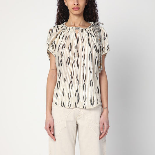 Ecru/black Blouse In Silk