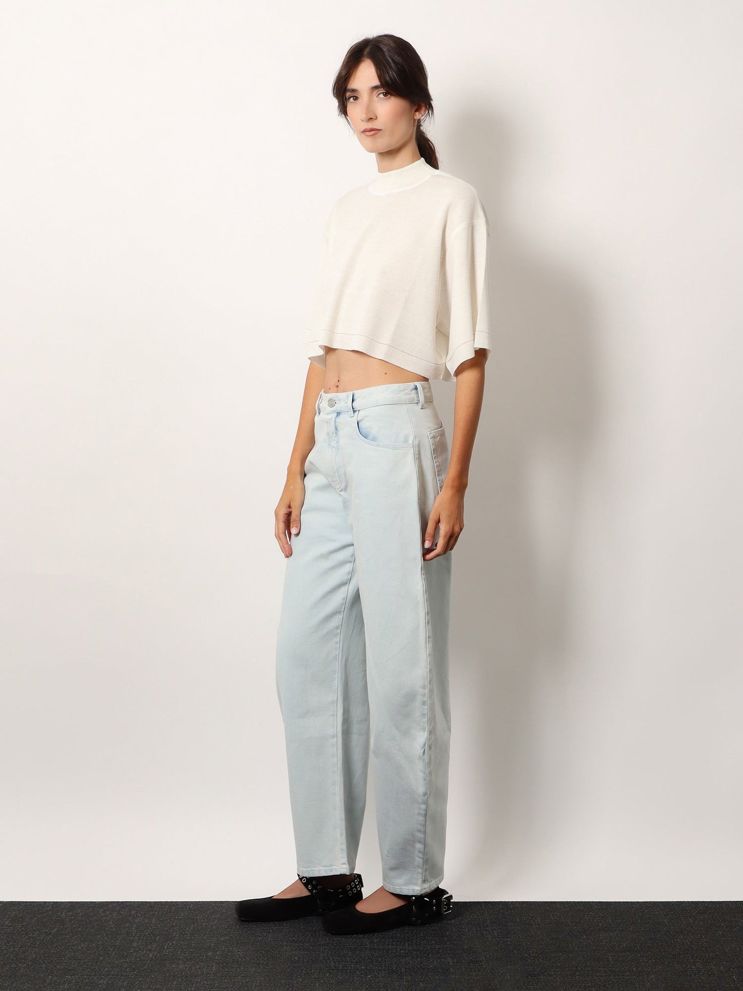 Cropped cotton blend top