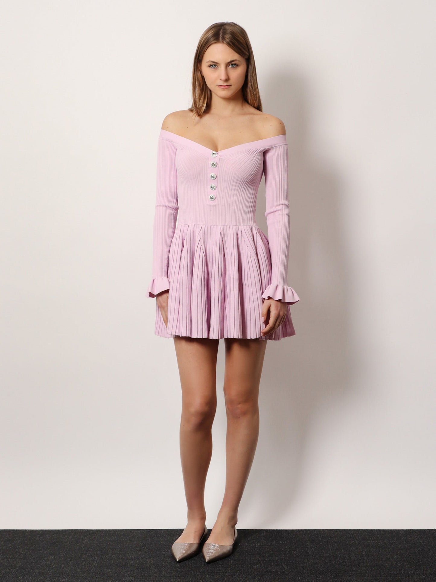 self-portrait-ribbed-knit-mini-dress-with-jewel-buttons