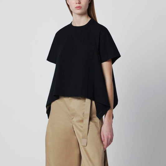 Navy/khaki draped-hem T-shirt
