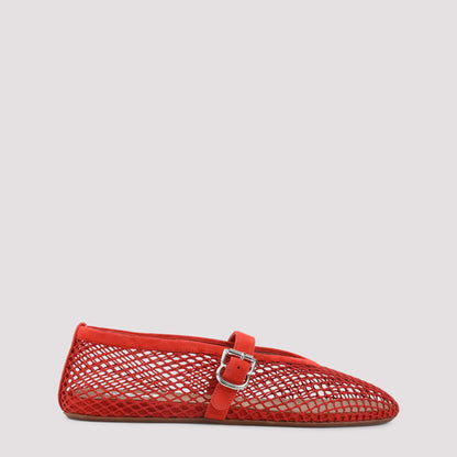 Orange Brule Suede Lambskin Fishnet Flat Ballerinas