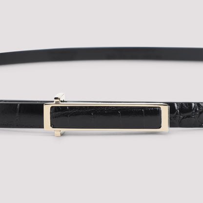 Black Leather Soft Printed Croco Belt