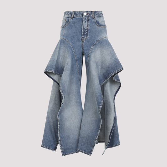 Faded Blue Cotton Ruffle Pants