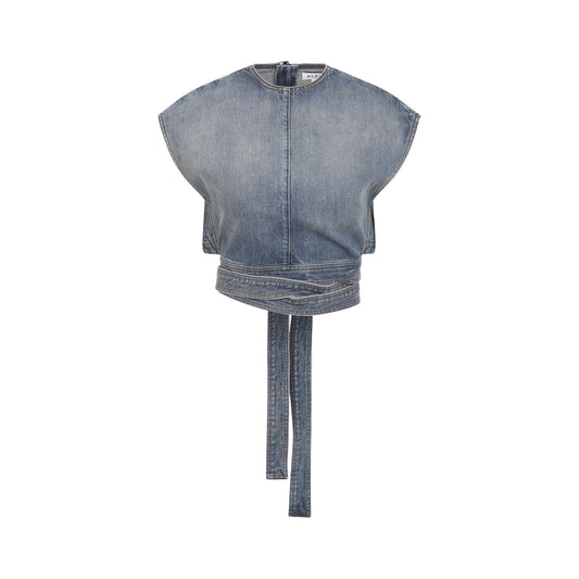 Faded Blue Cotton Belted Top