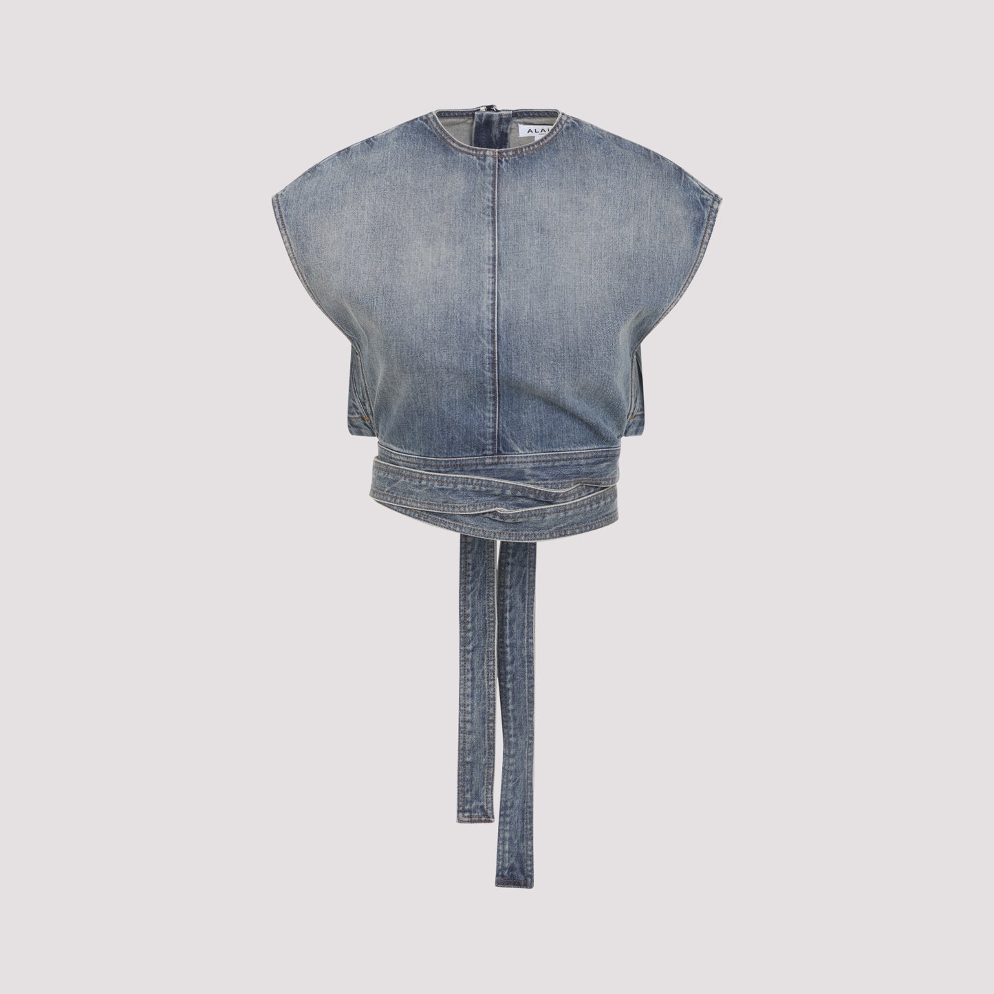 Faded Blue Cotton Belted Top