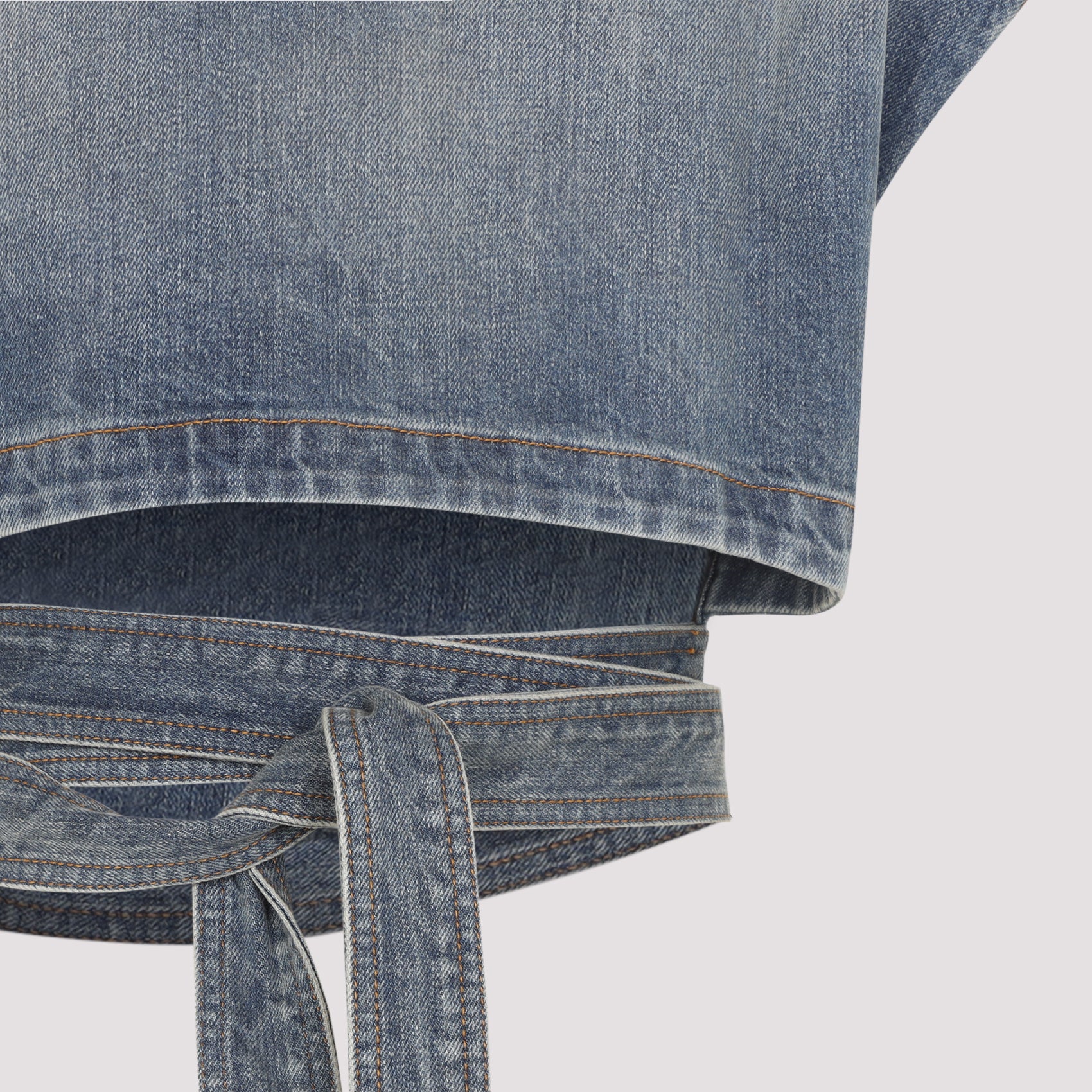 Faded Blue Cotton Belted Top