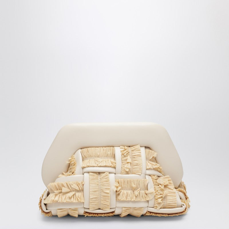 Small Tia clutch in butter color with raffia inserts