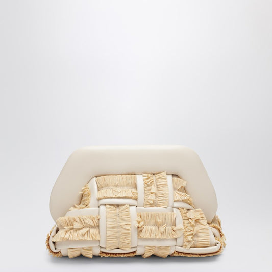 Small Tia clutch in butter color with raffia inserts
