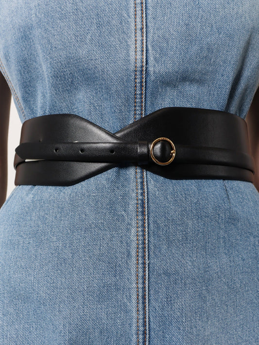 Maxi leather belt with metal buckle