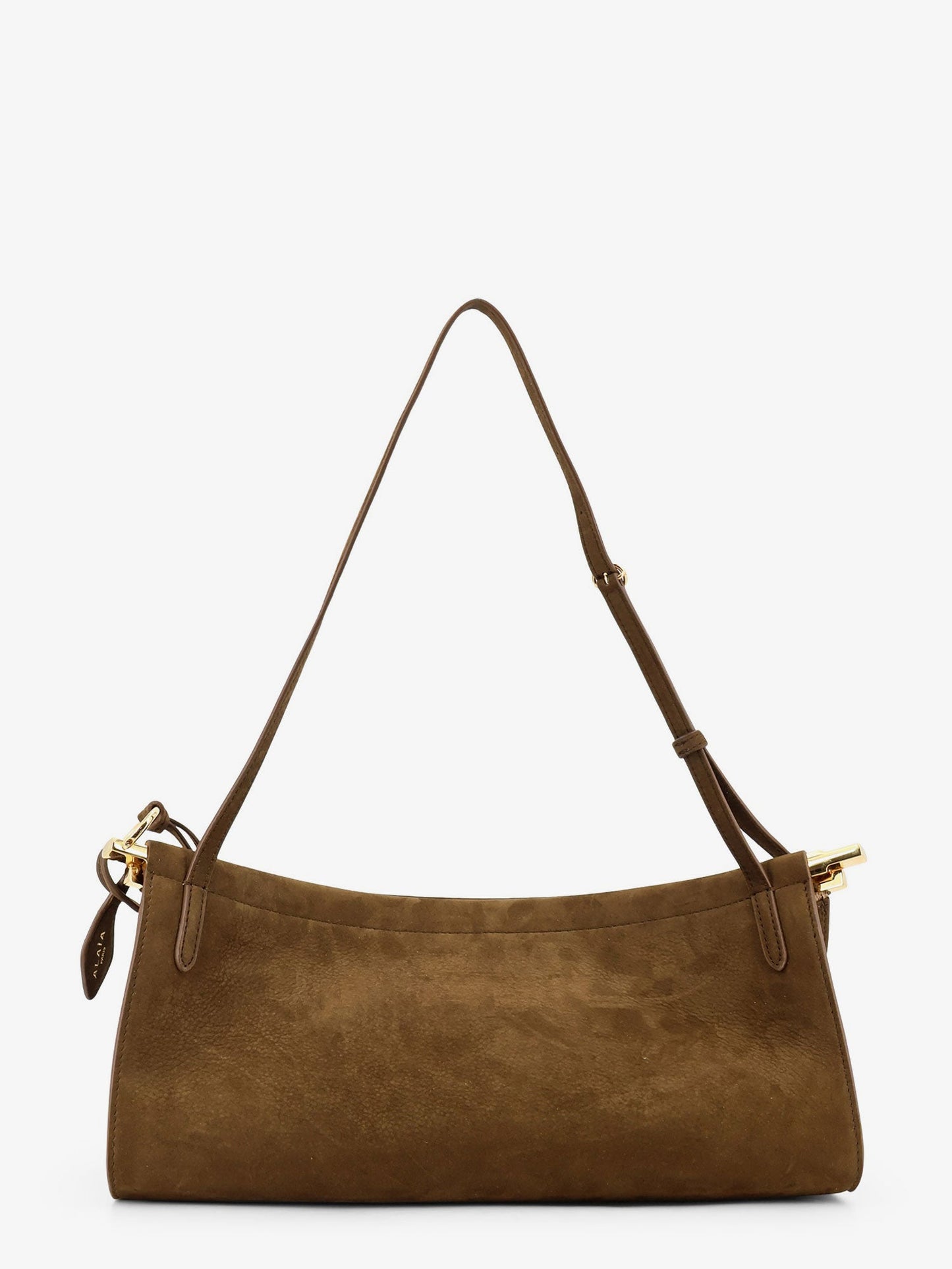 East West leather shoulder bag with engraved logo lettering