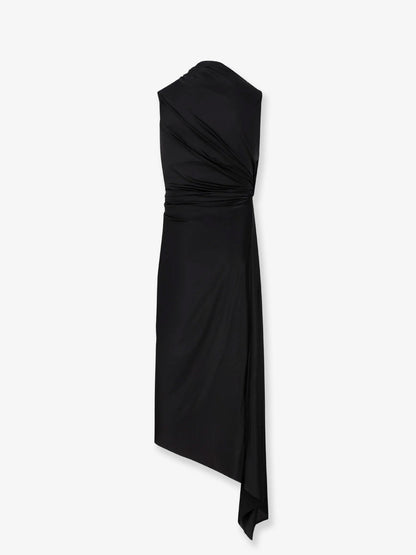 Stretch fabric long asymmetrical dress