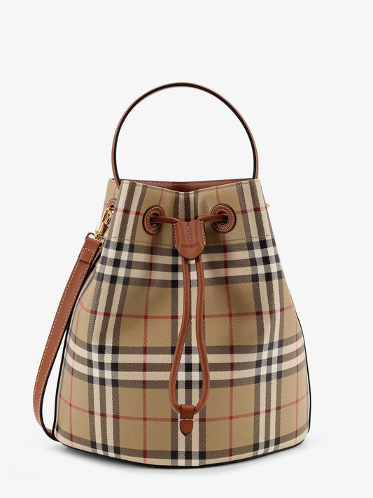 Coated canvas bucket bag with check pattern
