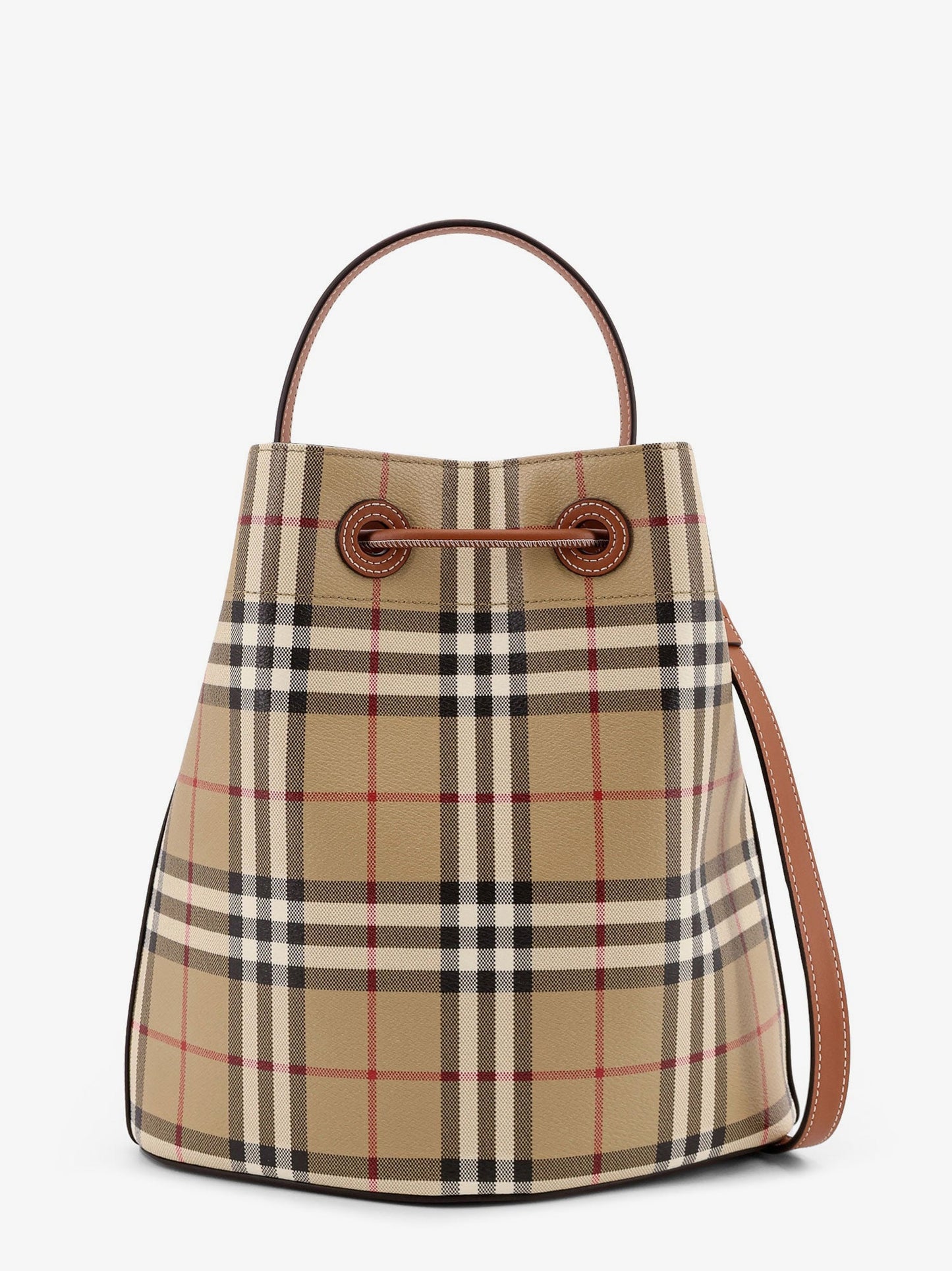 Coated canvas bucket bag with check pattern