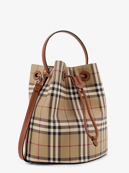 Coated canvas bucket bag with check pattern