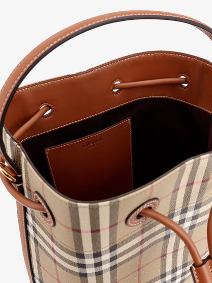 Coated canvas bucket bag with check pattern