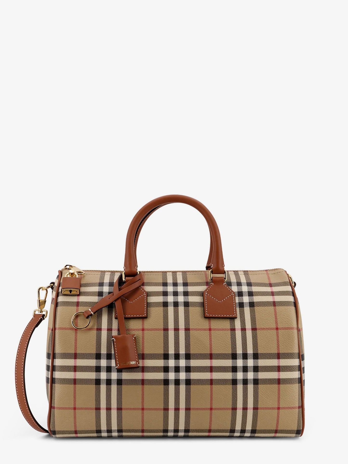 Coated canvas handbag with check pattern