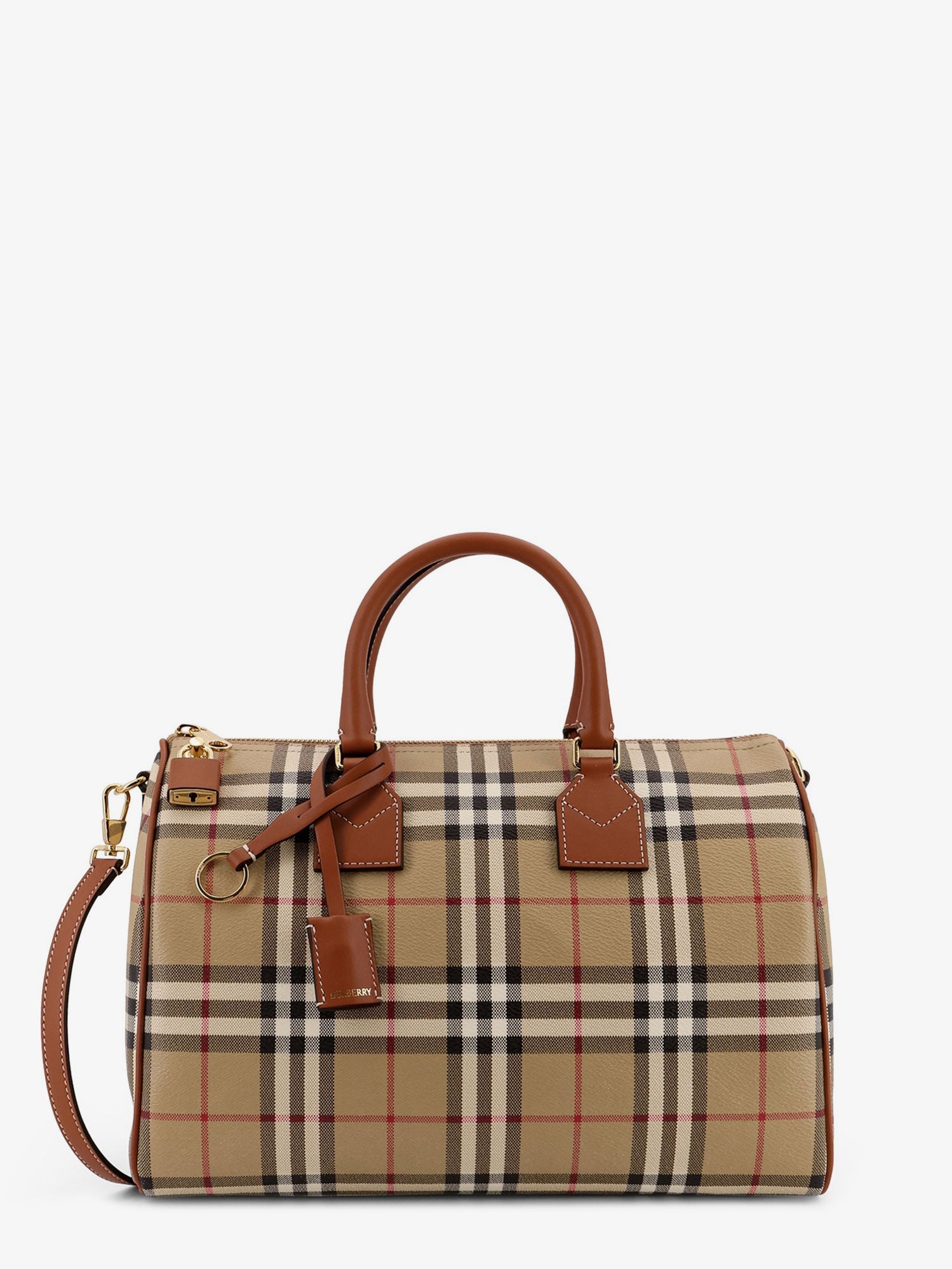 Coated canvas handbag with check pattern