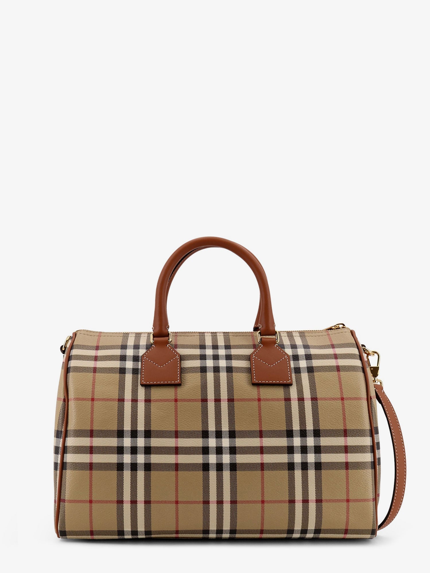 Coated canvas handbag with check pattern