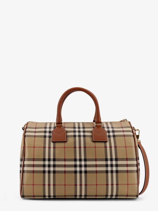 Coated canvas handbag with check pattern