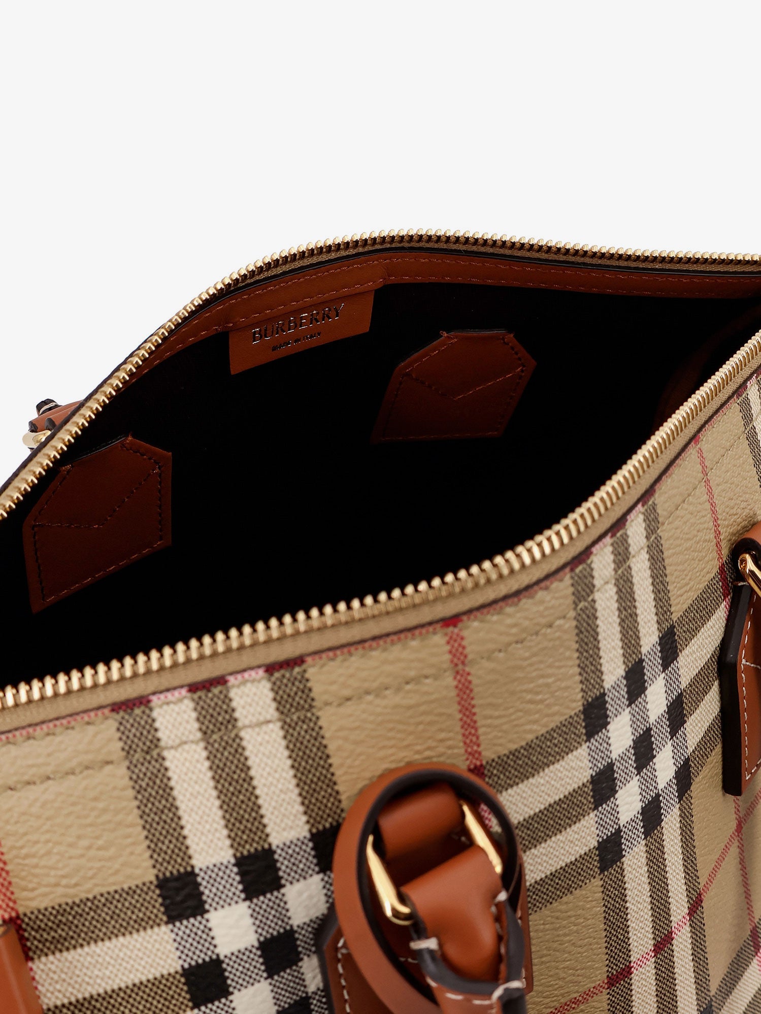 Coated canvas handbag with check pattern