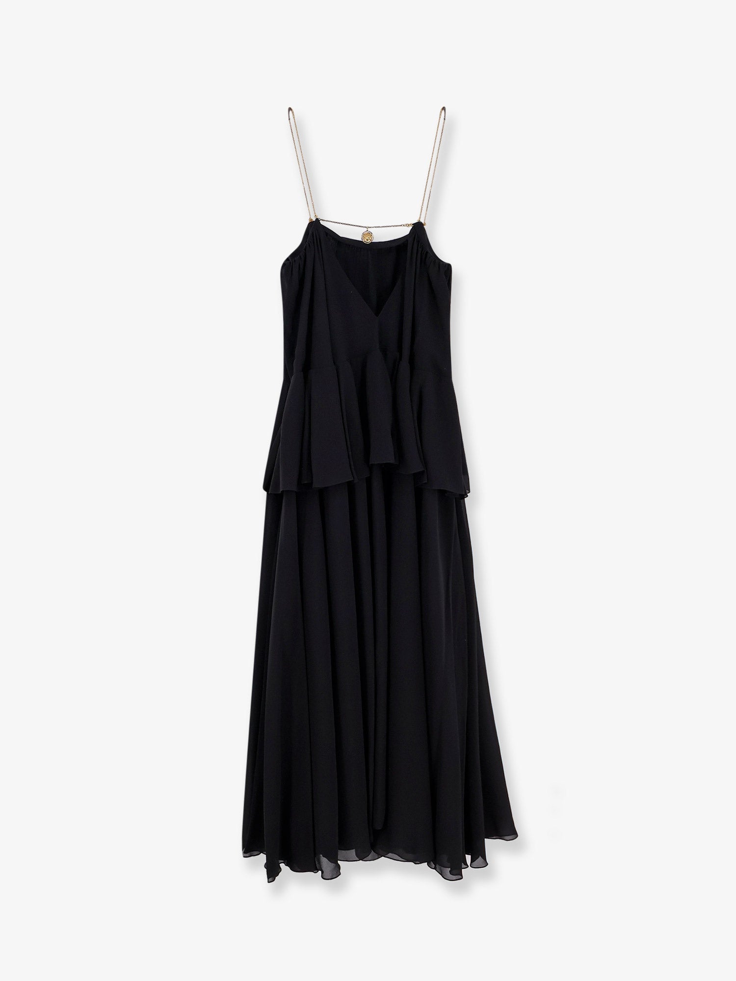 Flounced silk long dress
