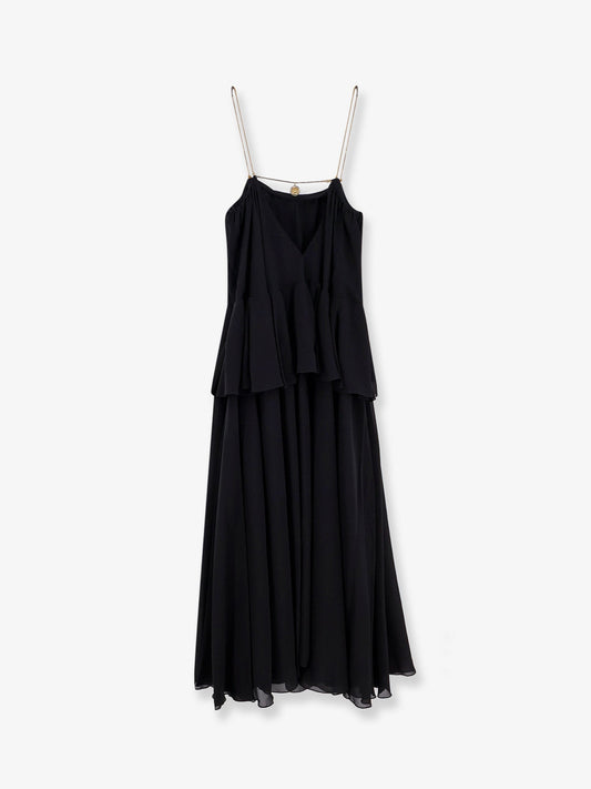 Flounced silk long dress